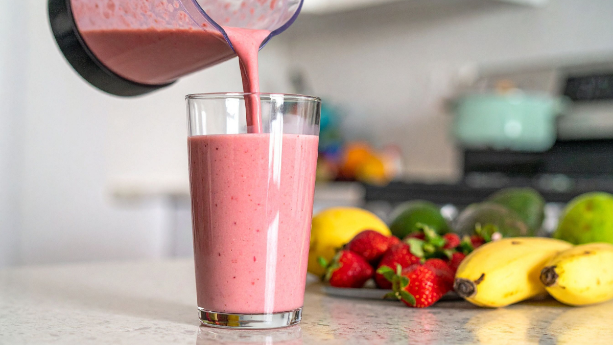 Verse roze romige smoothie van Love Your Body Suriname